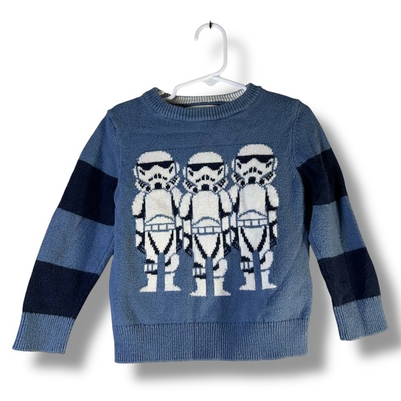 GAP Toddler Size 3 Years Star Wars Stormtrooper Blue Sweater Knit Wool Blend - Picture 1 of 7